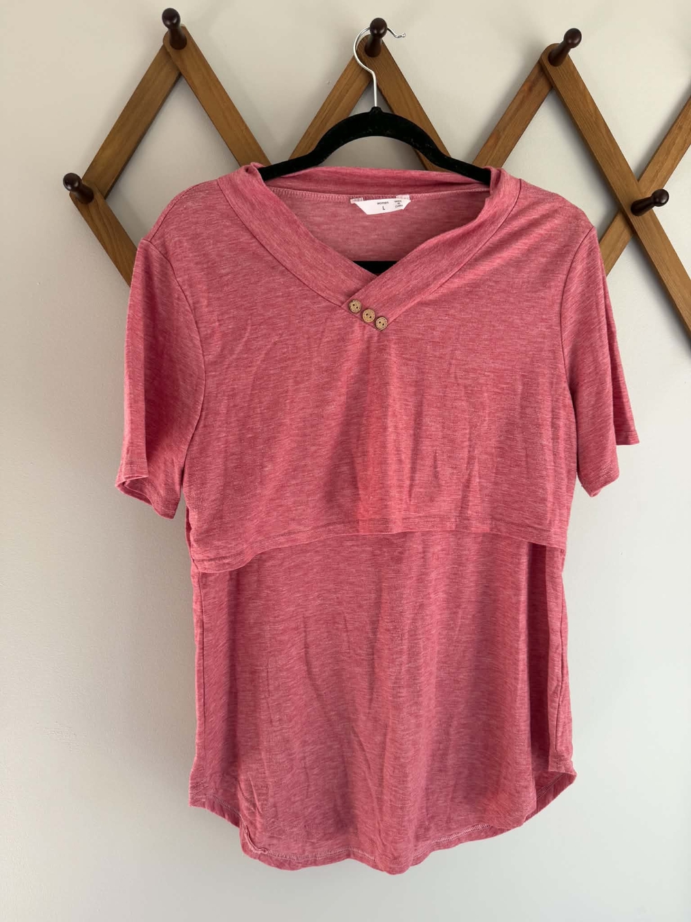 Rose Pink Short-Sleeve Layered Nursing Tee with Button Accent